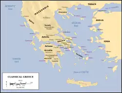 A map of Ancient Greece, showing both sides of the Aegean Sea