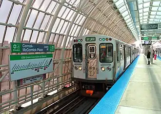 A Green Line train at Cermak–McCormick Place.