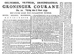 Groninger Courant newspaper from the 8th of March 1799