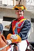 Horse Guard of the Guardia Civil wearing a stylized tricorne during a ceremony in Madrid, Spain