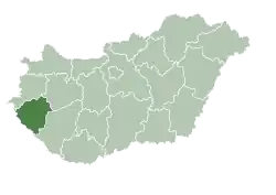 Map of Hungary highlighting Zala County