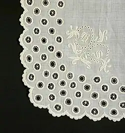 Detail of handkerchief in button-hole embroidery. Germany or Switzerland, 19th century.[13]