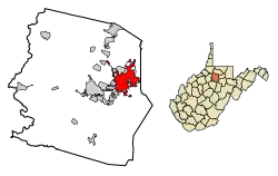 Location of Bridgeport in Harrison County, West Virginia.