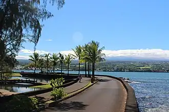 Hilo Bay and Hilo town from Liliu'okalani Gardens