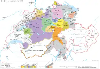 Switzerland in 1515, before the Battle of Marignano.
