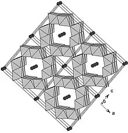 Polyhedral representation of the 2 × 2 tunnel structure of coronadite. The black atoms represent Pb.
