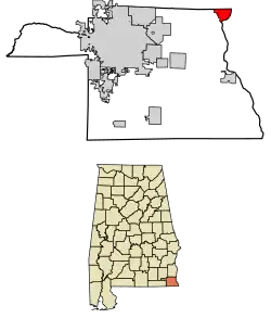 Location of Columbia in Houston County, Alabama.