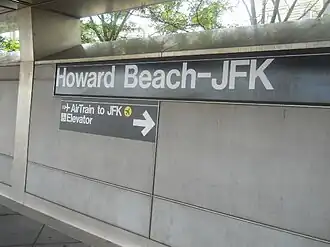 Station sign at the Howard Beach-JFK Airport station in Queens