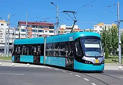 Two-section tram in Galati