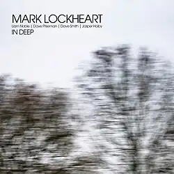 A blurry photo of the tops of two bare trees in front of a densely clouded sky.