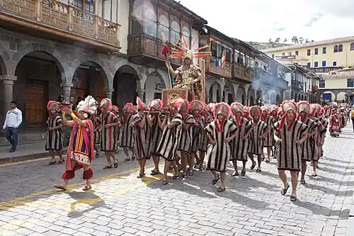 Inca carried on his golden throne during the Inti Raymi, 2011