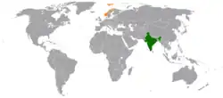 Map indicating locations of India and Norway