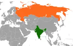 Map indicating locations of India and Russia