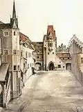 Innsbruck Castle Courtyard, c. 1495, watercolour and gouache, 36.8&nbsp;×&nbsp;26.9&nbsp;cm, Albertina, Vienna (3057)