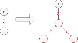 Insert 'team' while splitting 'test' and creating a new edge label 'st'