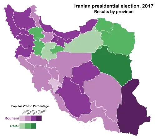 Iranian presidential election, 2017 by province (shaded)