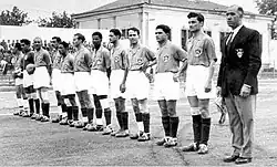 Allawi with the Iraq national team lineup in İzmir in 1951, third from the right.