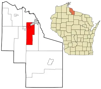 Location in Iron County and the state of Wisconsin.