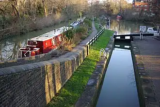 The Isis Lock that connects the Oxford Canal with Sheepwash Channel via a short stretch of the Castle Mill Stream.
