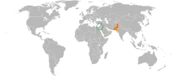 Map indicating locations of Israel and Pakistan