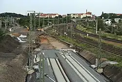 Leipzig-Dresden freight yard looking east prior to the pivoting the mainline tracks, 3&nbsp;August 2014