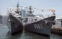 JDS Nagatsuki and JDS&nbsp;Katori at New York Harbor on 4 July 1986.