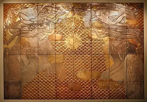 Jean Dunand and Jean Dupas, Panel of Chariot of Aurora, lacquer and metal, gesso (1935), (Carnegie Museum of Art).