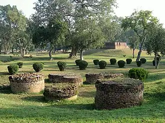 Scene in Jetavana, showing some small stupas