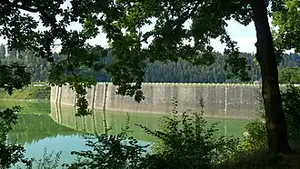 The dam at Pilchowickie Lake