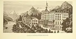 The "Grand Hôtel Sonnenberg" c. 1880. Postcard; etching by Heinrich Müller