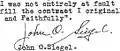 Signature of John Otto Siegel 1920
