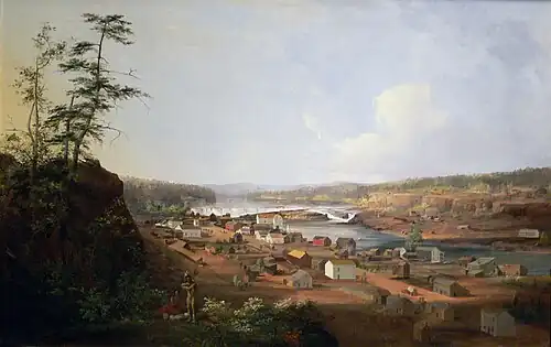 A painting of Oregon City, c. 1850–52, by John Mix Stanley