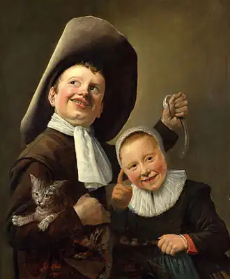 Judith Leyster, A Boy and a Girl with a Cat and an Eel; various references to proverbs or emblems have been suggested.[55]