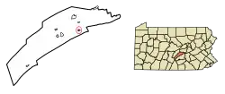 Location of Thompsontown in Juniata County, Pennsylvania.