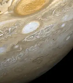 The Great Red Spot photographed during the Voyager 2 flyby of Jupiter
