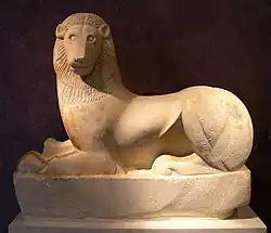 Unknown artist: Funerary lion found at the Sacred Gate at the Kerameikon. Kerameikos Archaeological Museum, Athens, c. 590–580 BC