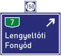 Tabular road sign on a motorway (two destinations)