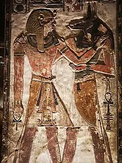 Wall relief of Anubis in (KV17) the tomb of Seti I, 19th Dynasty, Valley of the Kings