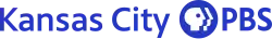 The words Kansas City are in a thinner blue sans serif, the PBS network logo is in blue, and the letters PBS are in a bolder sans serif in blue.