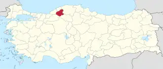 Location of the province within Turkey