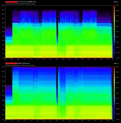 comparison of two spectrograms, one with vocals, one without