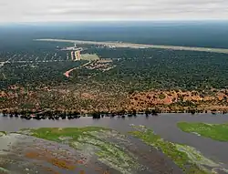 Aerial view on flight in from Livingstone, Zambia, with Chobe River