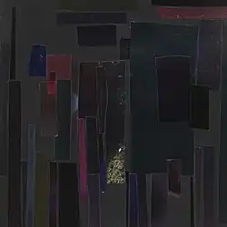 A pastiche of dark ribbons of color on top of one another