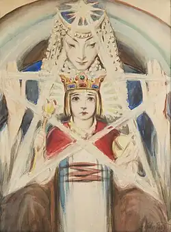 Allegory: Symbolic Scene, Ishtar with Gilgamesh; 20th-century, watercolour and crayon on paper, 68 × 50&nbsp;cm, private collection.