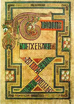 A highly stylised ouroboros from The Book of Kells, an illuminated Gospel Book (c. 800 CE)