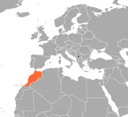 Map indicating locations of Kosovo and Morocco