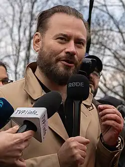 Krzysztof Stanowski during the collection of signatures for his candidacy for the office of President of the Republic of Poland at the exit of the Centrum Metro in Warsaw on 22 January 2025.