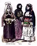 On the left is a Kurdish woman from Yozgat, 1880. (Kurden-Frau aus Juzgat)