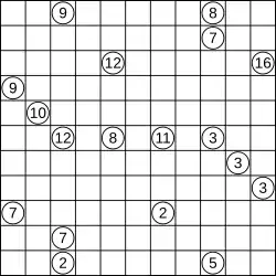 Kuromasu puzzle on an 11 by 11 grid