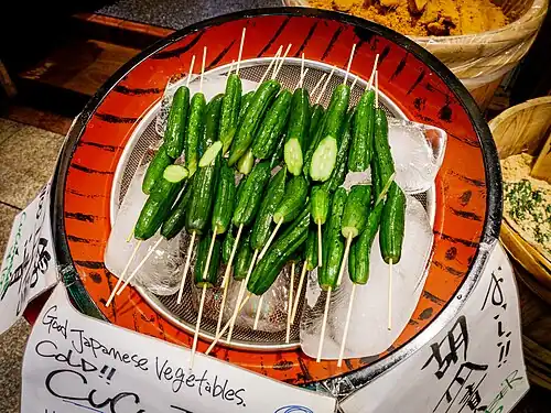 Cucumber pickles on skewers